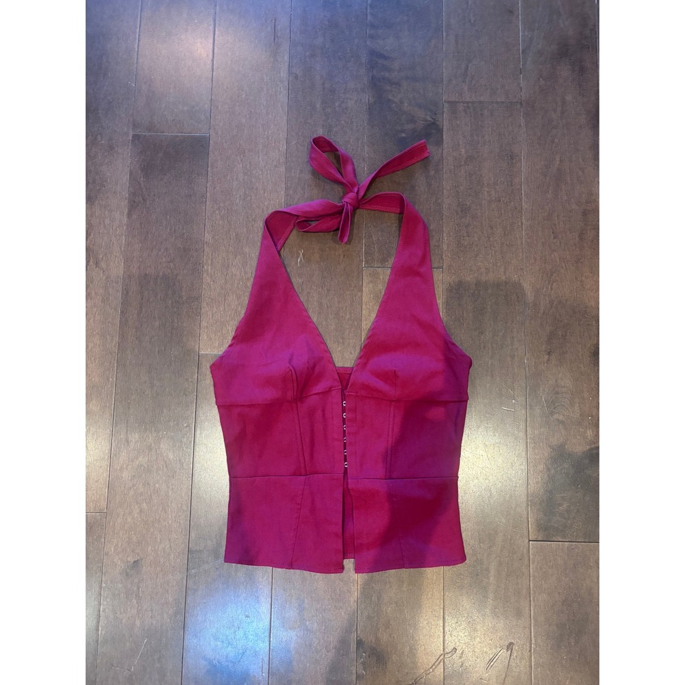 Burgundy Halter Neck Corset Top Hook and Eye Front Wine Red Bustier